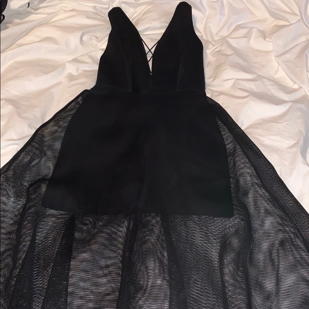 Black plunge neck maxi dress
